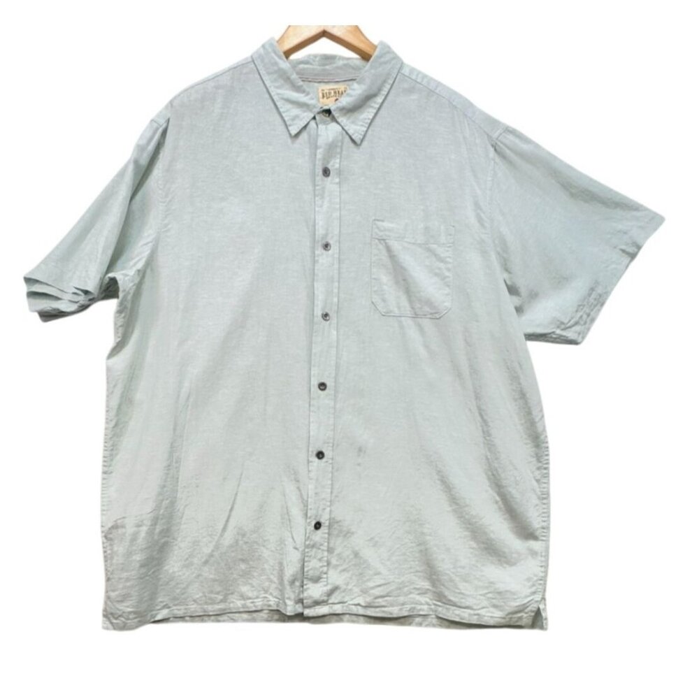 Red Head Mens Linen Blend Short Sleeve Button-Down Shirt 2XL Light Green